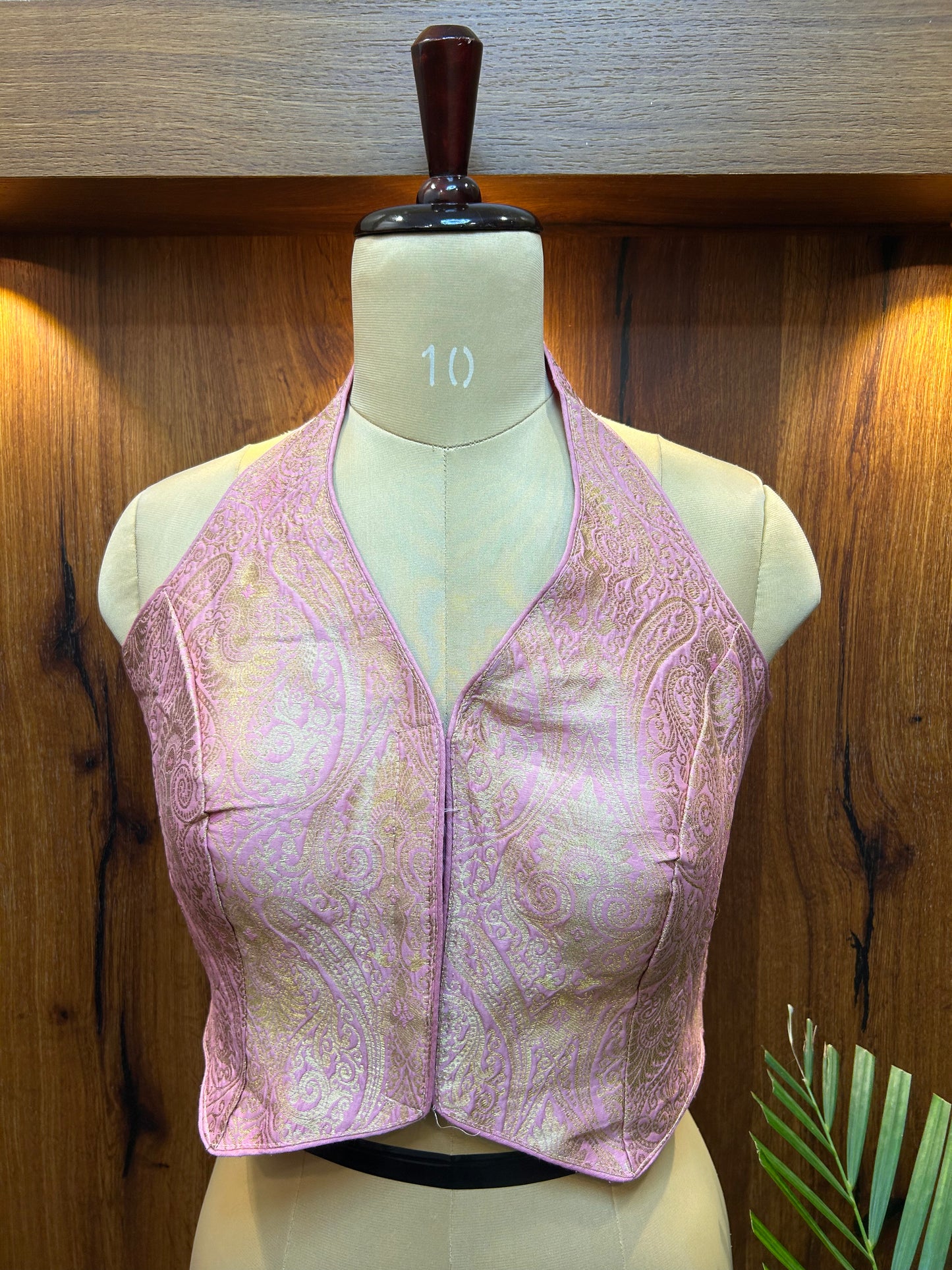 Blush Pink Brocade Halter Neck Designer Blouse