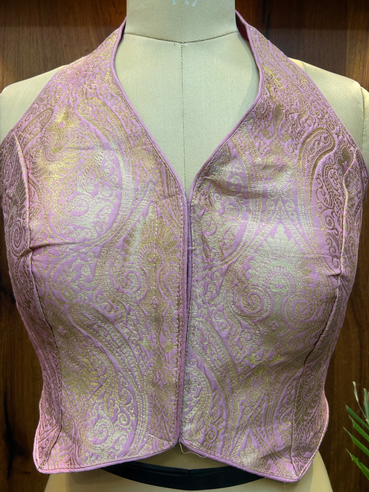 Blush Pink Brocade Halter Neck Designer Blouse
