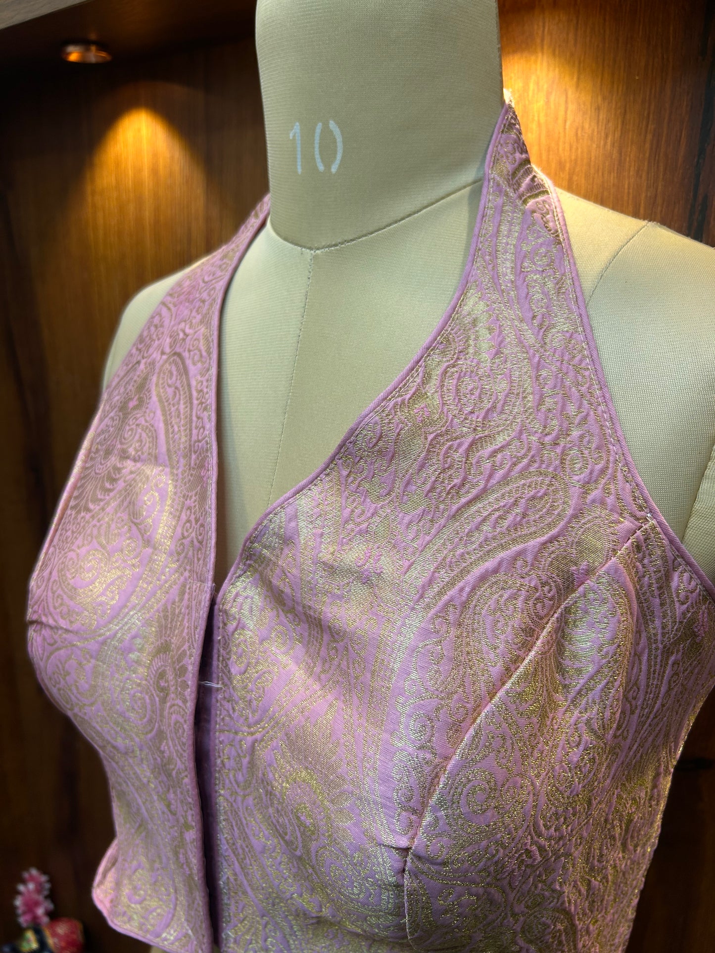 Blush Pink Brocade Halter Neck Designer Blouse