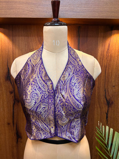 Royal Purple Banarasi Brocade Halter Neck Blouse