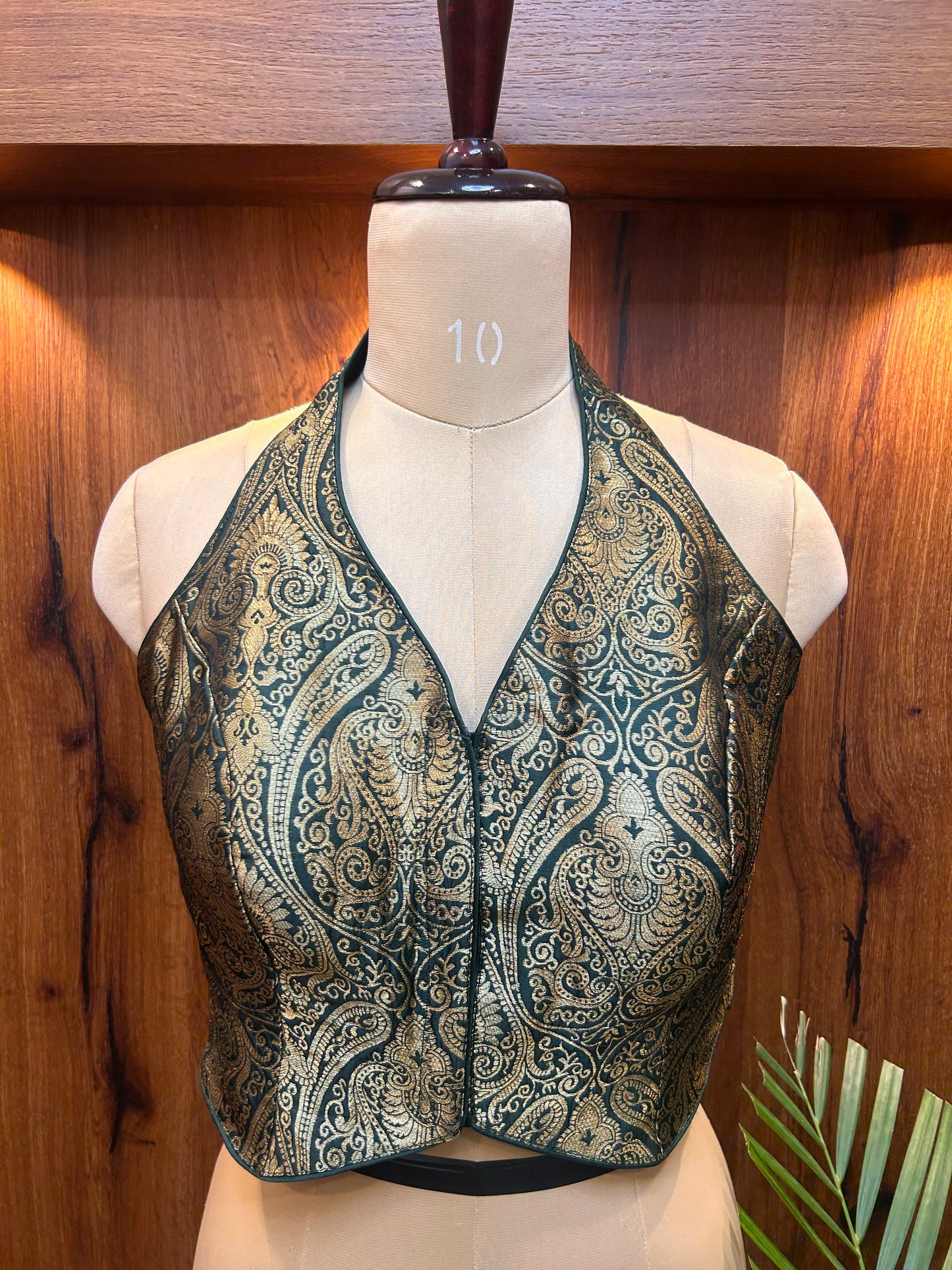 Teal & Antique Gold Brocade Designer Blouse