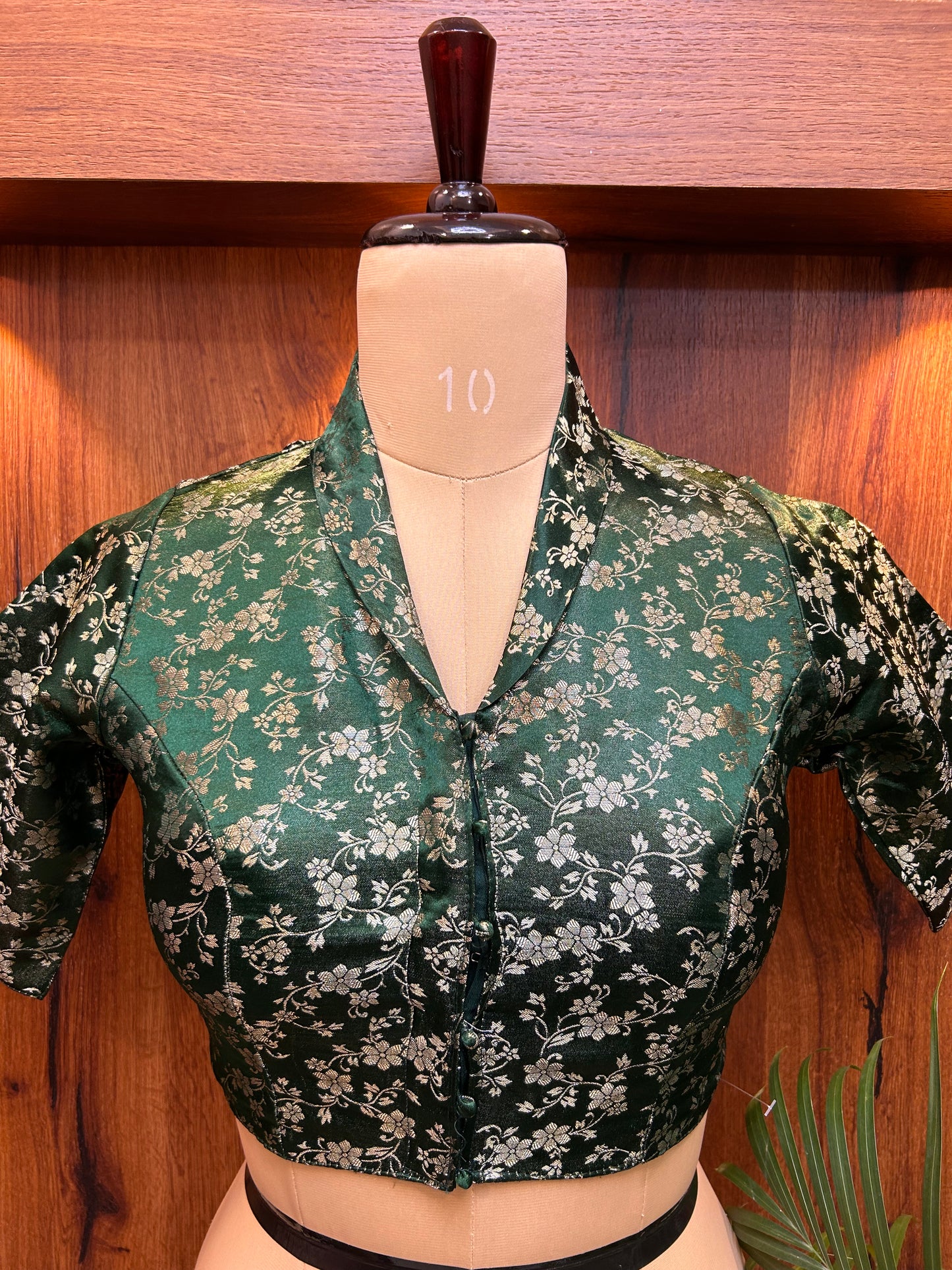Emerald Green Floral Brocade Designer Blouse