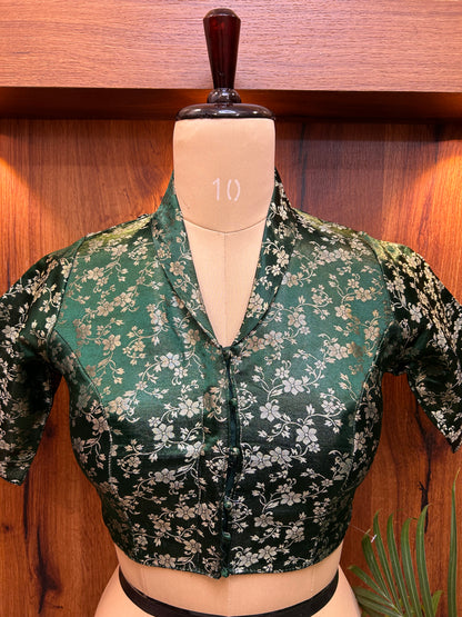 Emerald Green Floral Brocade Designer Blouse