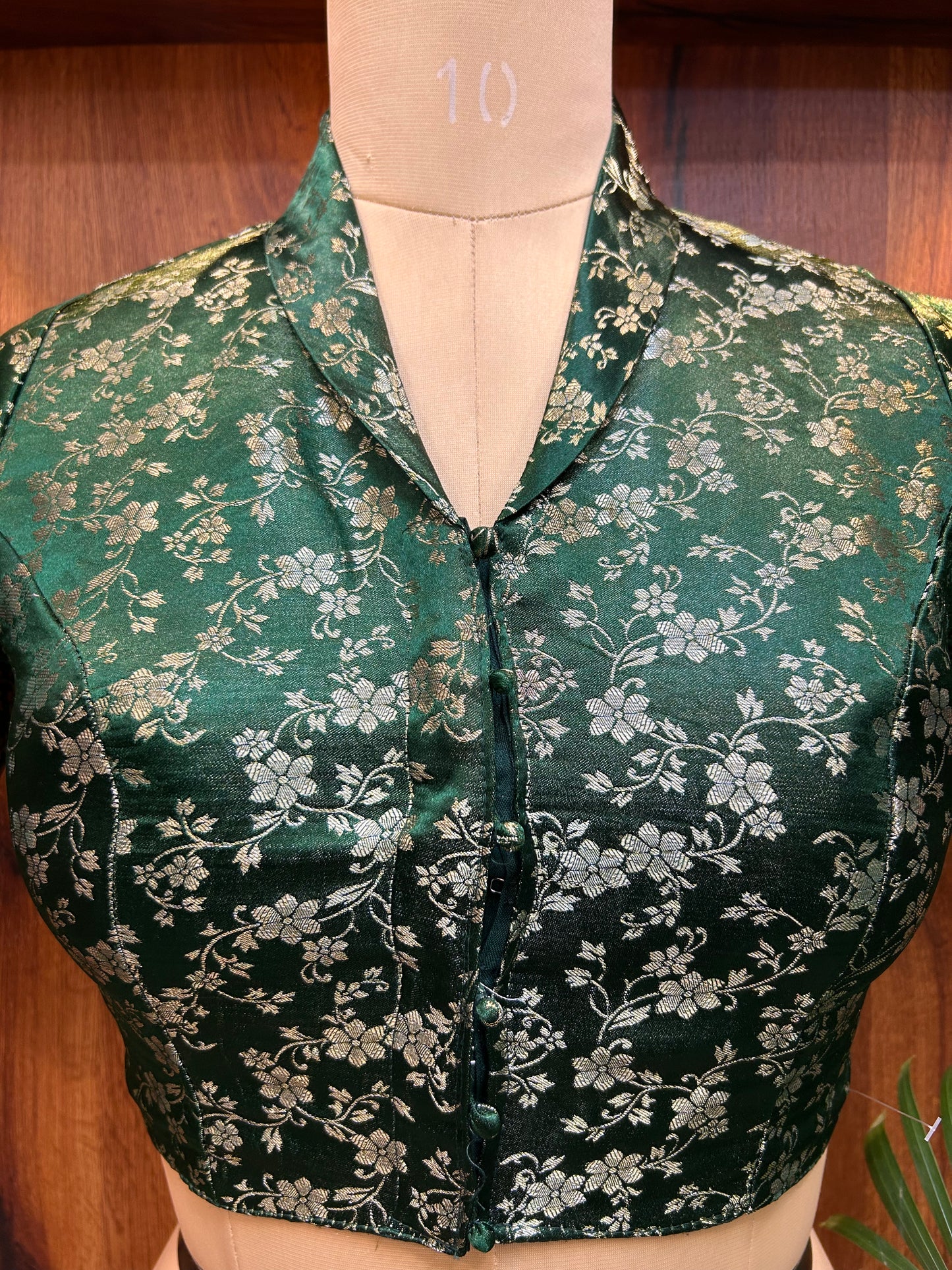 Emerald Green Floral Brocade Designer Blouse