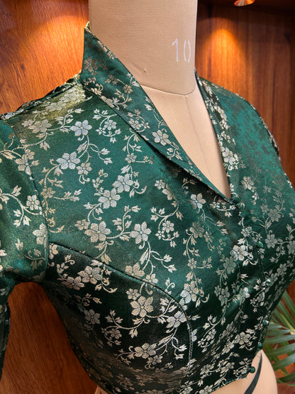 Emerald Green Floral Brocade Designer Blouse