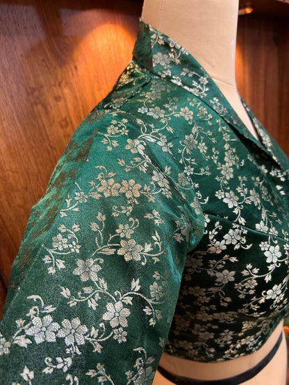 Emerald Green Floral Brocade Designer Blouse