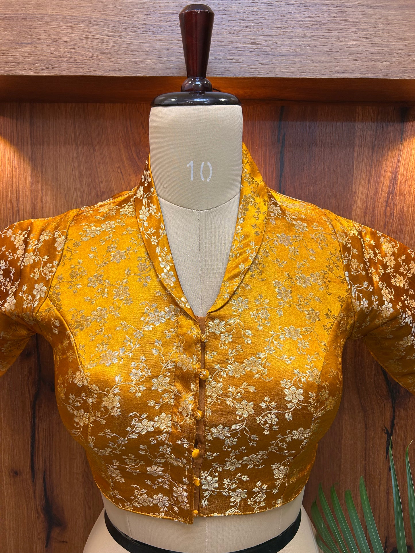 Mustard Gold Floral Brocade Designer Blouse
