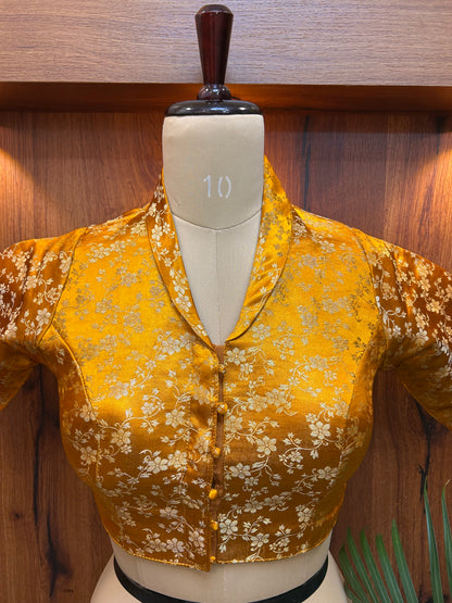 Mustard Gold Floral Brocade Designer Blouse
