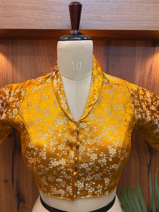 Mustard Gold Floral Brocade Designer Blouse