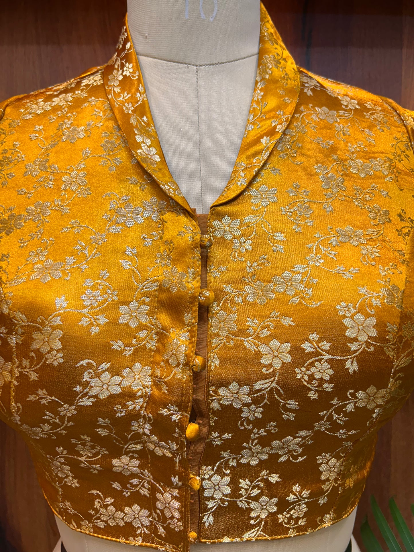 Mustard Gold Floral Brocade Designer Blouse