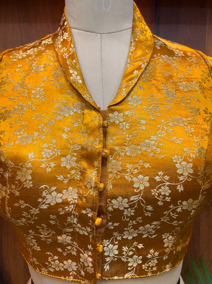 Mustard Gold Floral Brocade Designer Blouse