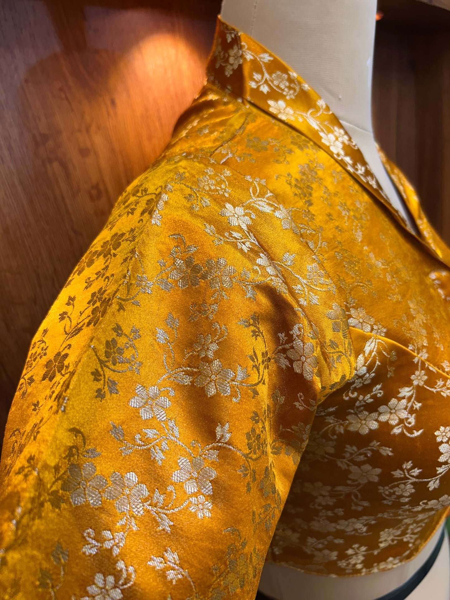 Mustard Gold Floral Brocade Designer Blouse