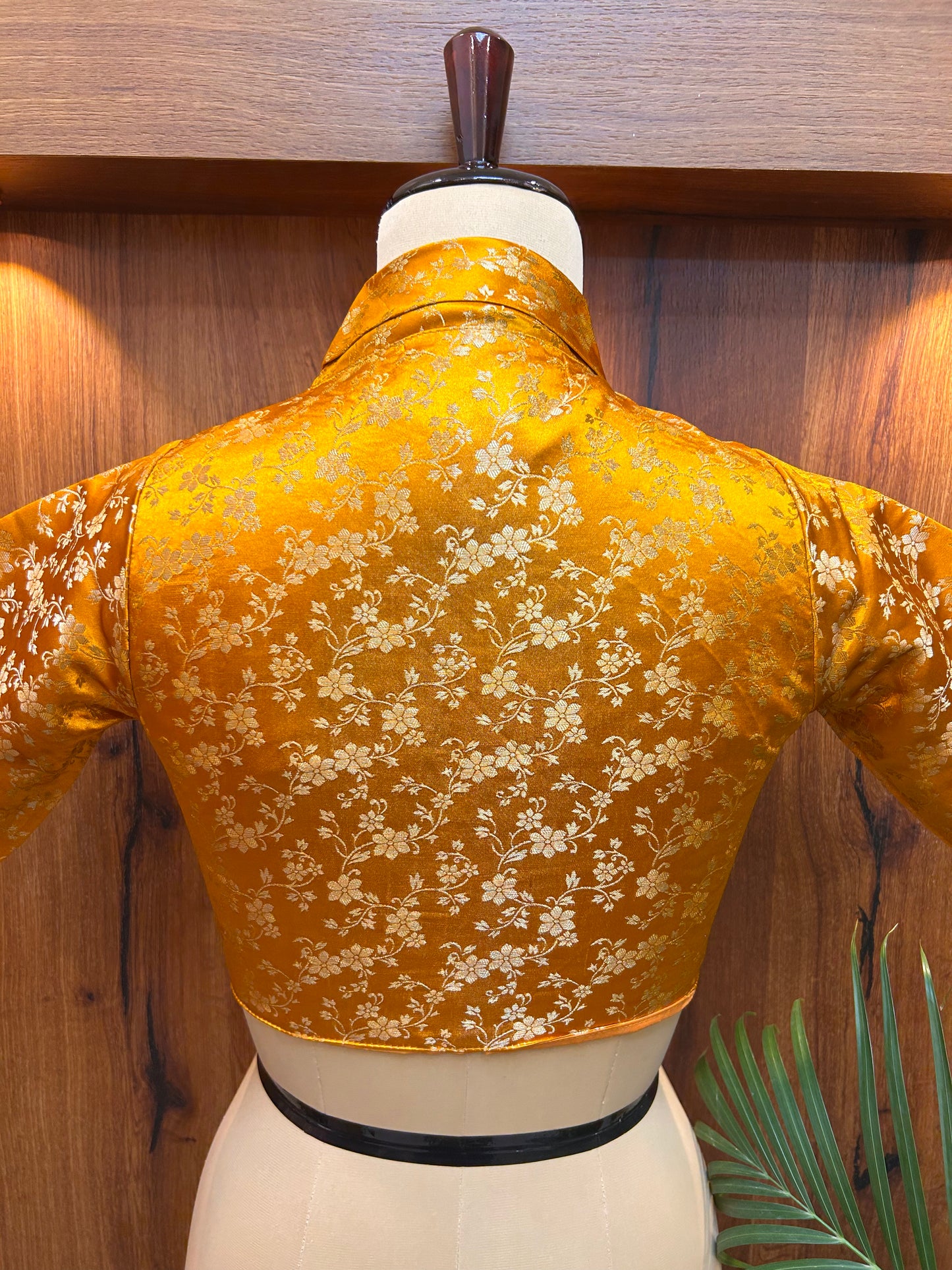 Mustard Gold Floral Brocade Designer Blouse