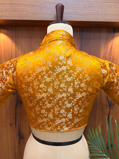 Mustard Gold Floral Brocade Designer Blouse