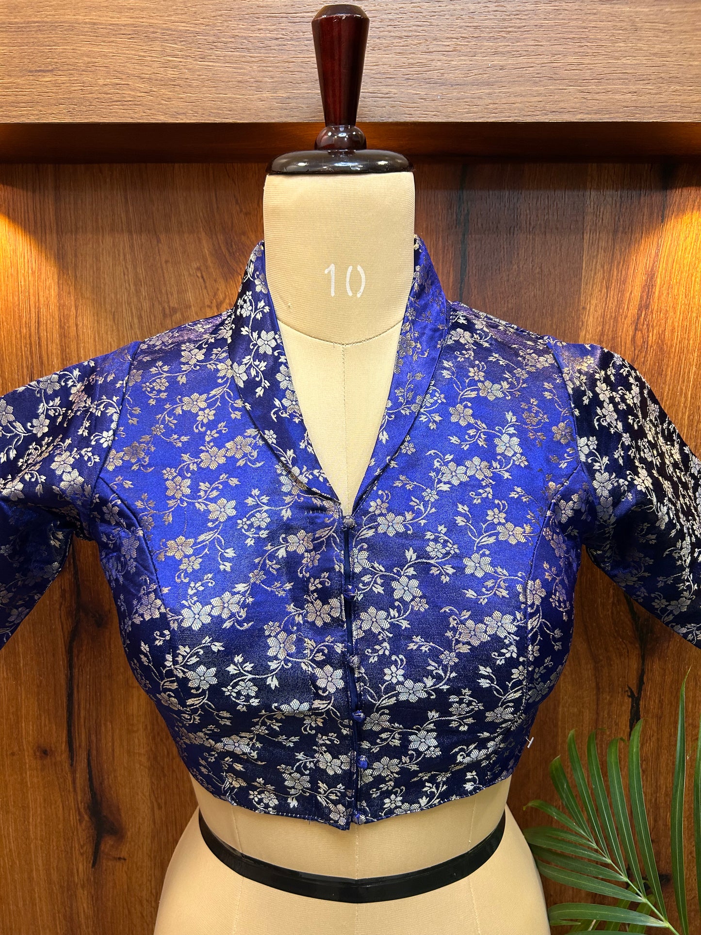 Royal Blue Floral Brocade Blouse