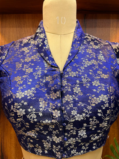 Royal Blue Floral Brocade Blouse