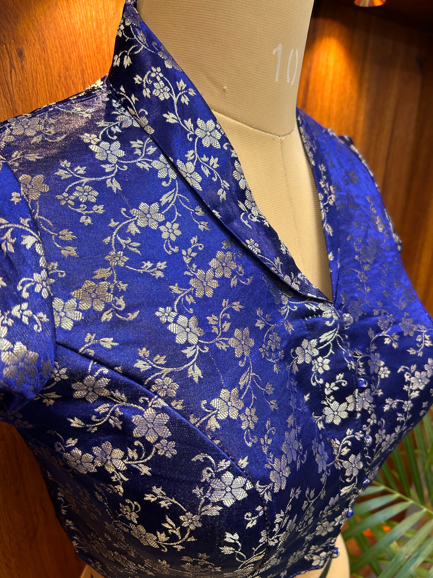 Royal Blue Floral Brocade Blouse