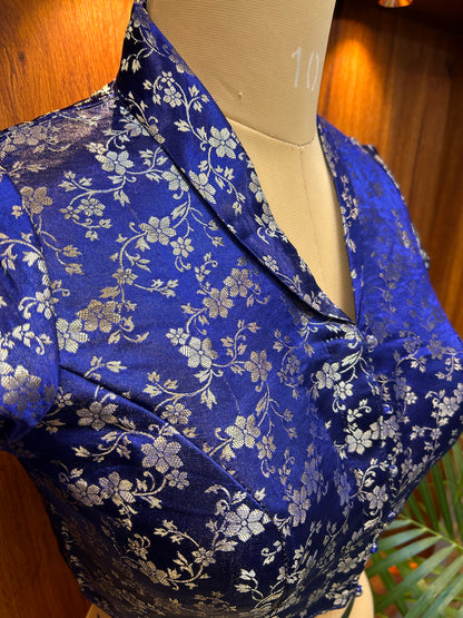 Royal Blue Floral Brocade Blouse