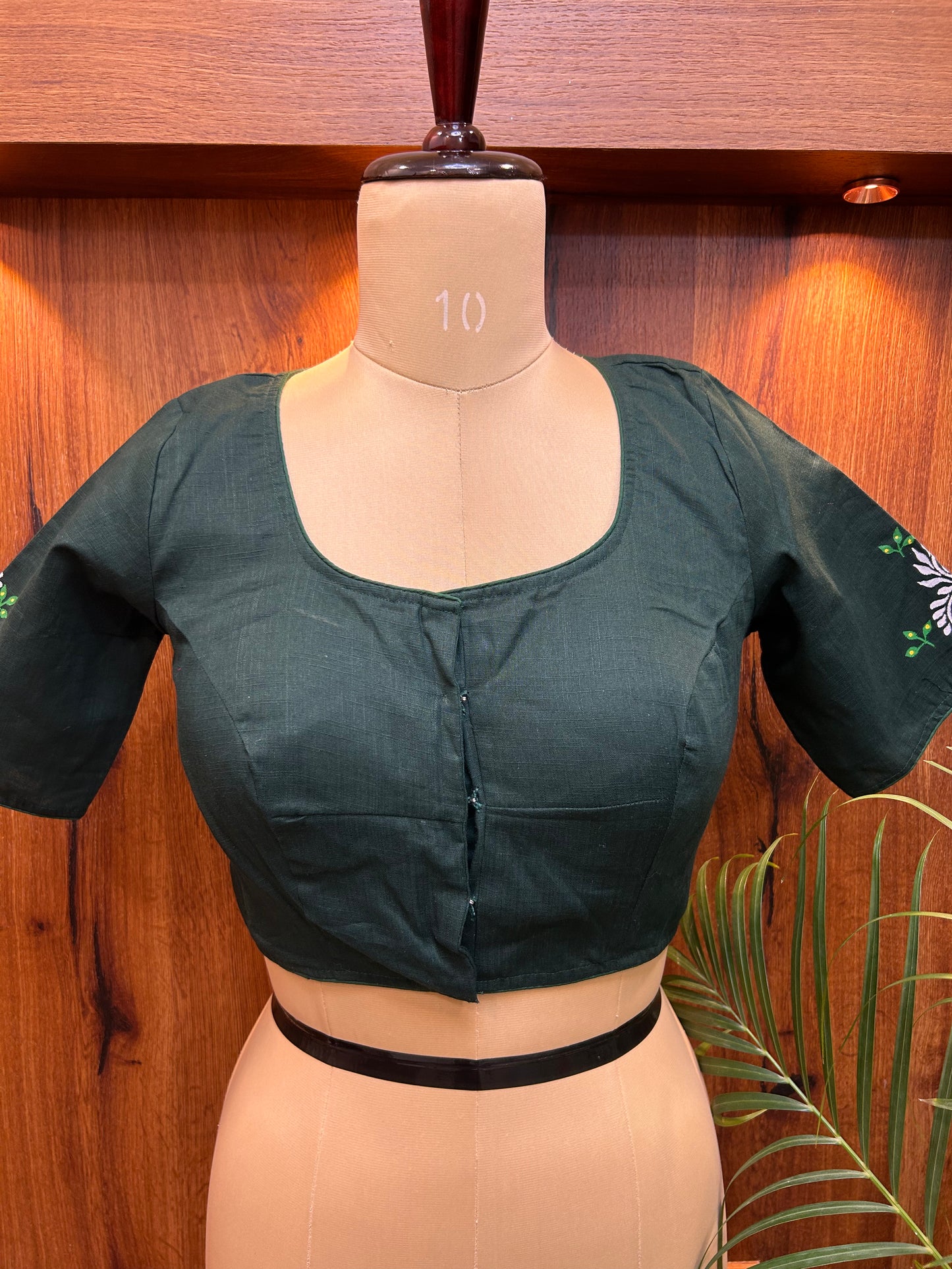 Deep Forest Green Hand-Painted Designer Blouse