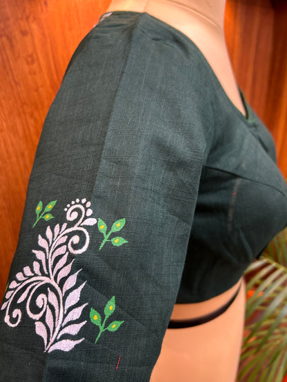 Deep Forest Green Hand-Painted Designer Blouse
