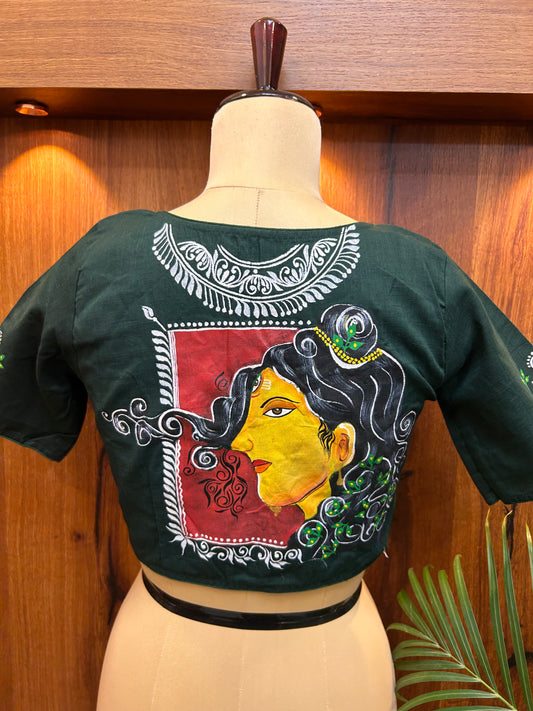 Deep Forest Green Hand-Painted Designer Blouse