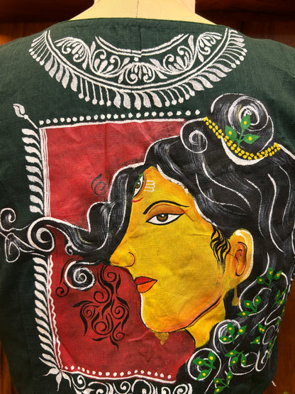 Deep Forest Green Hand-Painted Designer Blouse