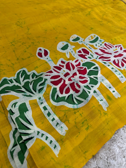 Pure Mulberry silk saree-Batik prints-Green|Silk Mark Certified