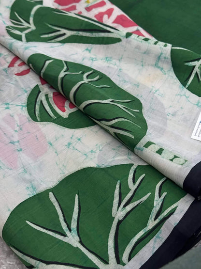 Pure Mulberry silk saree-Batik prints-Green|Silk Mark Certified