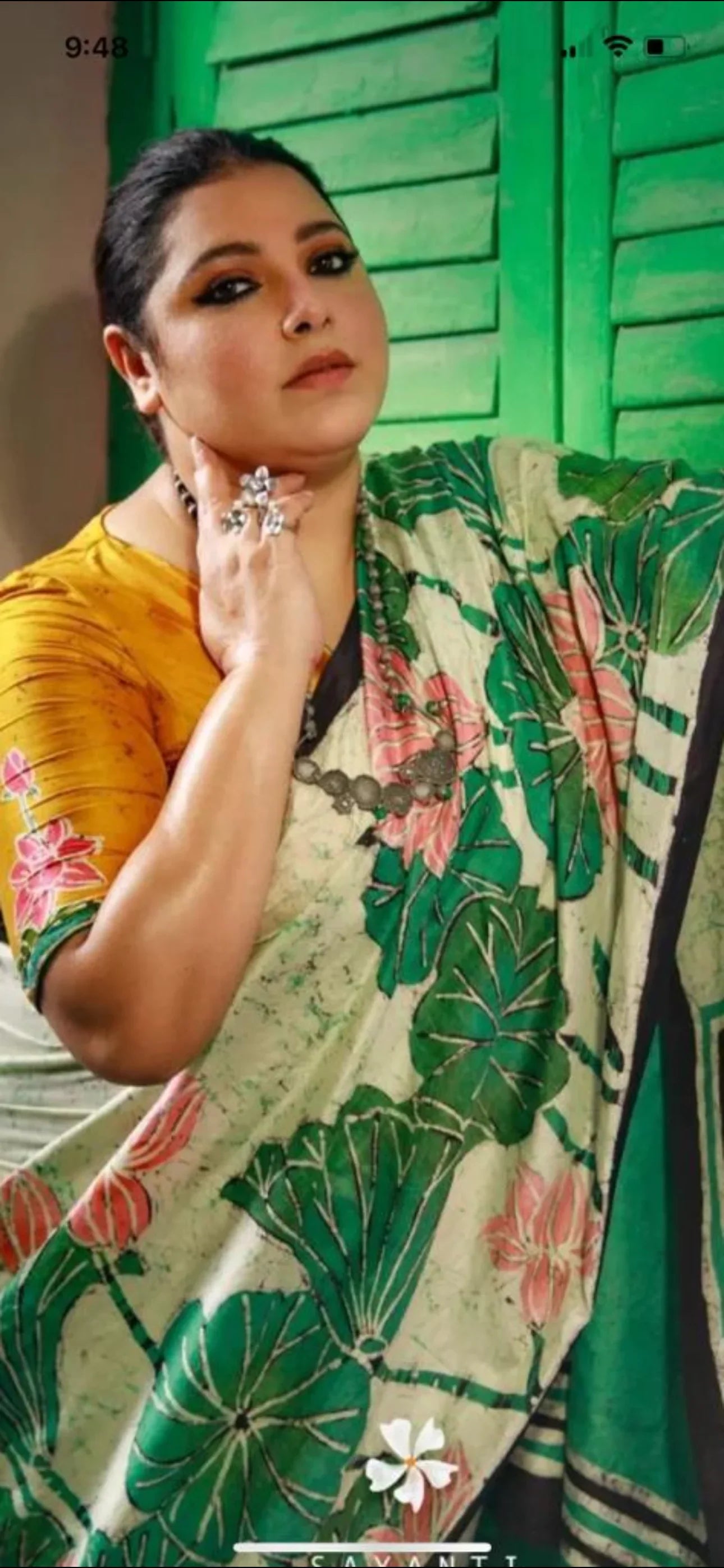 Pure Mulberry silk saree-Batik prints-Green|Silk Mark Certified