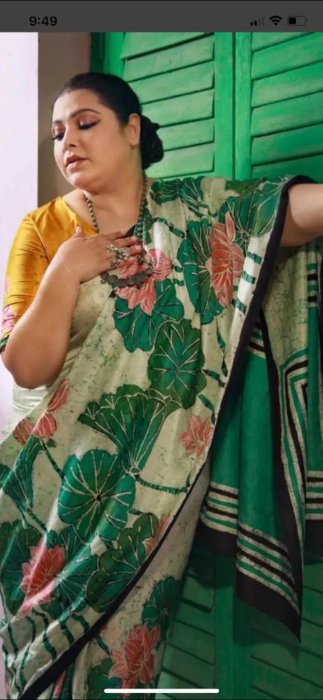 Pure Mulberry silk saree-Batik prints-Green|Silk Mark Certified