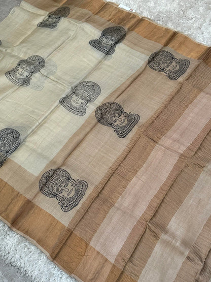 Pure Tussar silk saree-Block Kerala prints|Silk Mark Certified