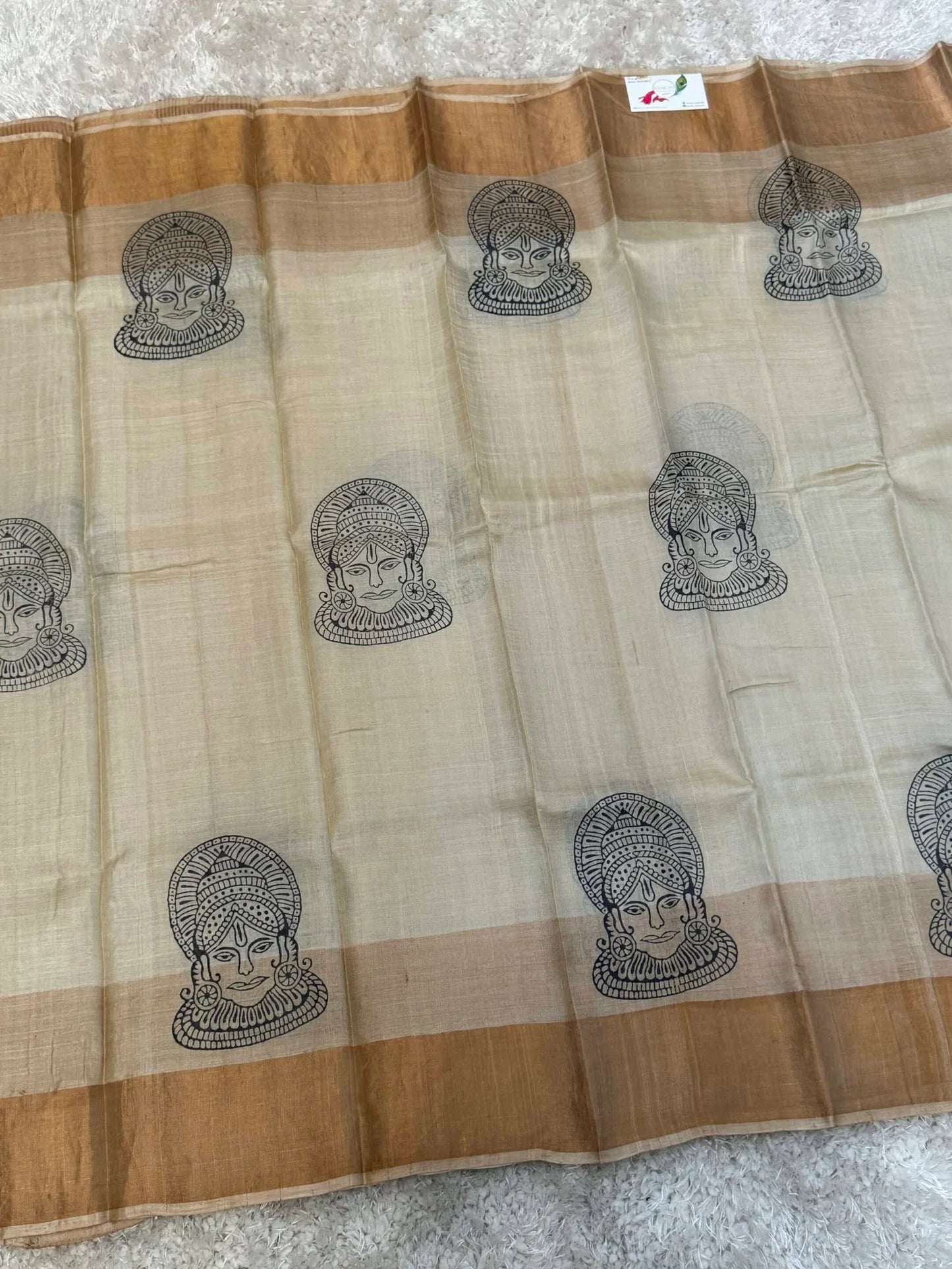 Pure Tussar silk saree-Block Kerala prints|Silk Mark Certified