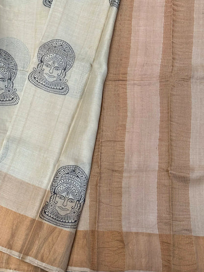 Pure Tussar silk saree-Block Kerala prints|Silk Mark Certified