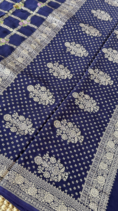 Munga Silk Banarasi Sarees - Navy Blue Elegance