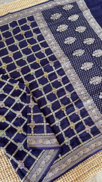 Munga Silk Banarasi Sarees - Navy Blue Elegance