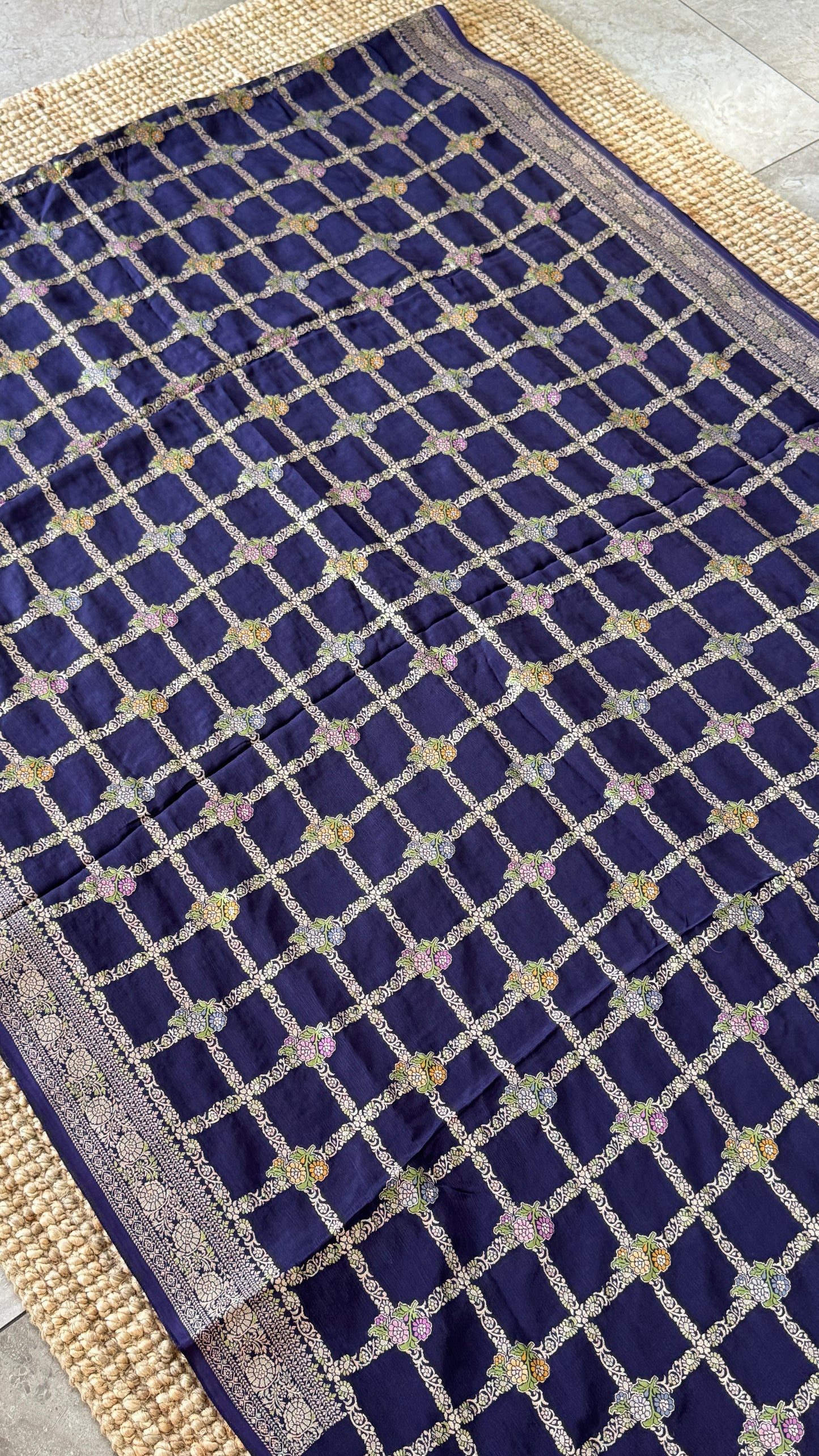 Munga Silk Banarasi Sarees - Navy Blue Elegance