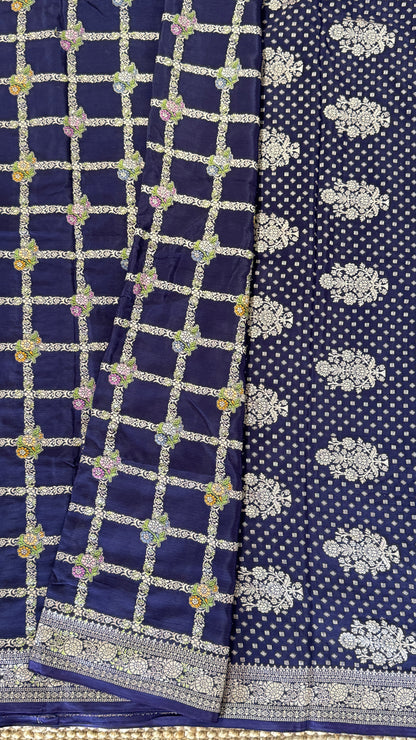 Munga Silk Banarasi Sarees - Navy Blue Elegance