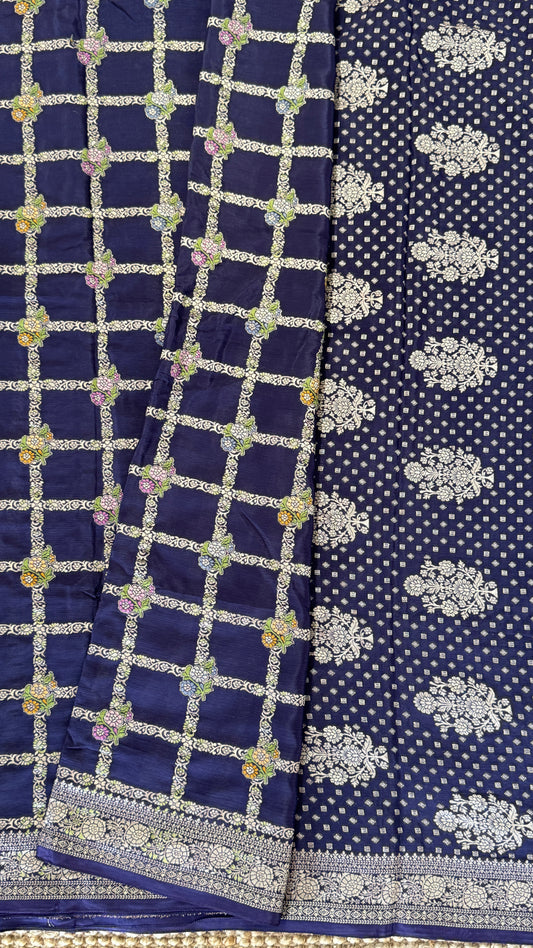 Munga Silk Banarasi Sarees - Navy Blue Elegance