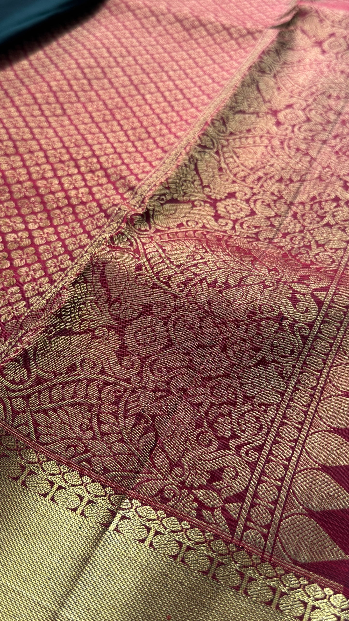 Bottle Green Pure Kanchipuram Silk Saree with Contrast Red Pallu & Border | Silk Mark Certified
