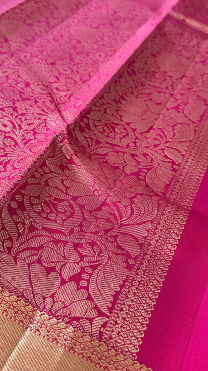 Maroon Pure Kanchipuram Silk Saree with Contrast Pink Border & Pallu | Silk Mark Certified