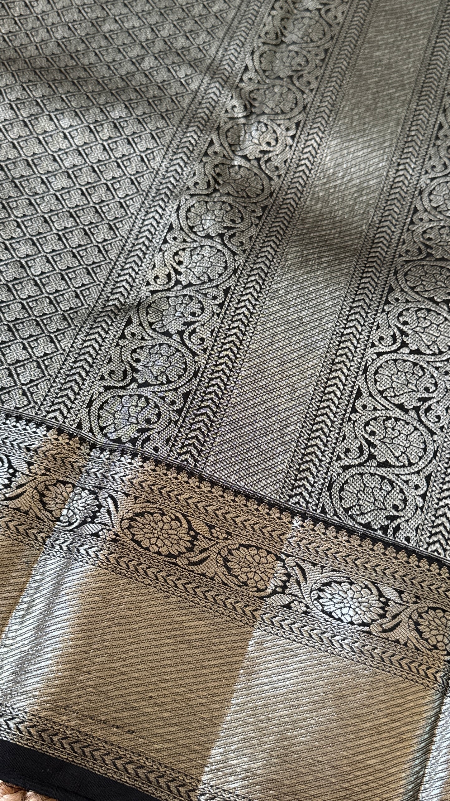 Black Beauty Pure Kanchipuram Silk Saree with Silver Zari Elegance | Silk Mark Certified