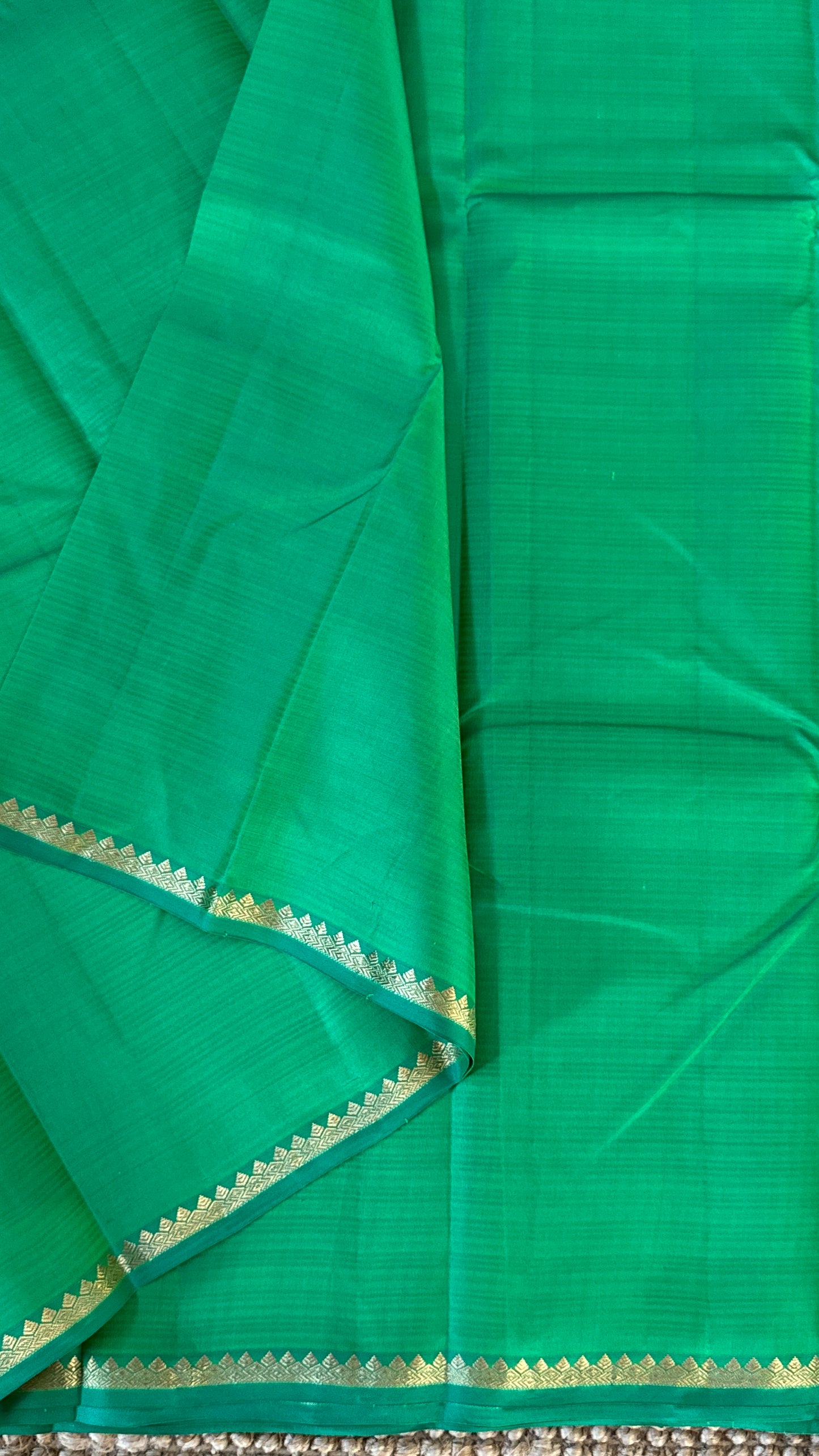 Rama Green Pure Silk Handwoven Saree with Thin Gold Zari Borders | Silk Mark Certified