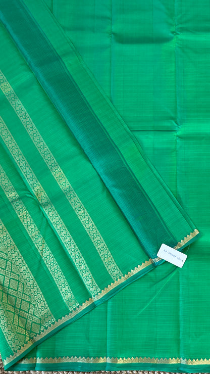Rama Green Pure Silk Handwoven Saree with Thin Gold Zari Borders | Silk Mark Certified