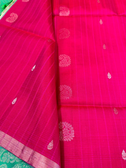 Handloom KANJIVARAM PURE SOFT SILK SAREE WITH small border – Hot pink