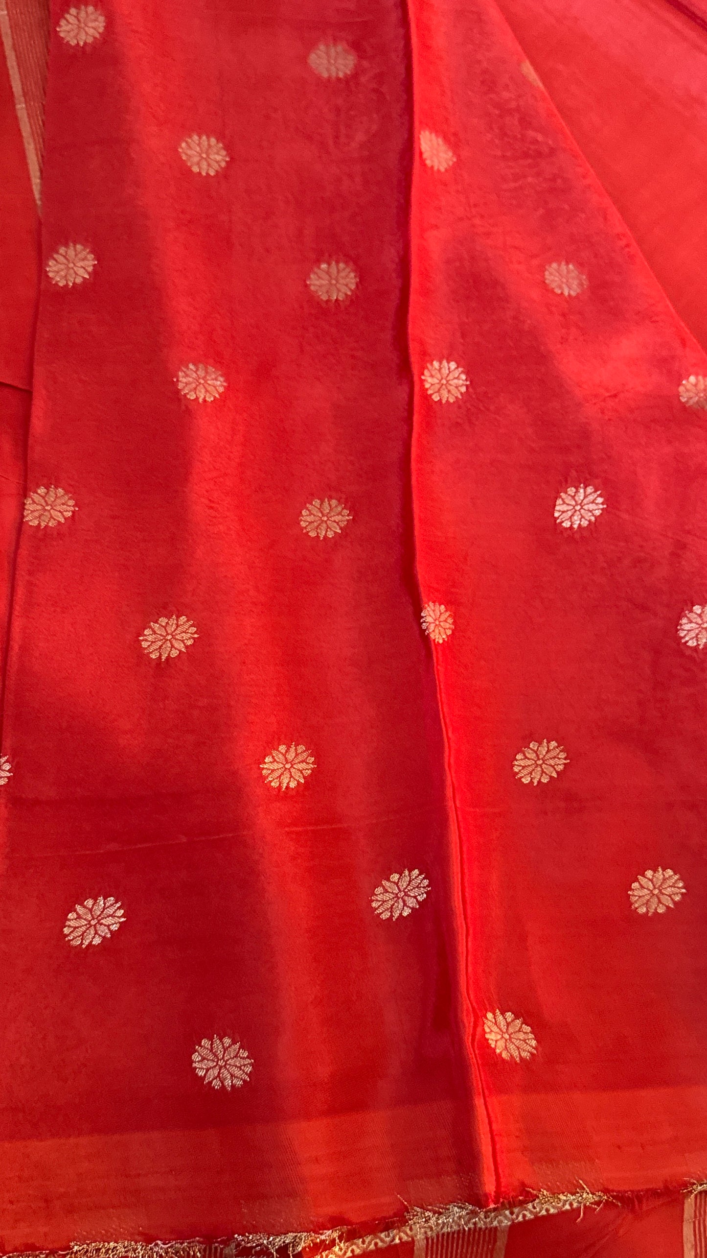 CREPE SILK SAREE – RUST WITH RETTA PET SILK DOUBLE BORDER
