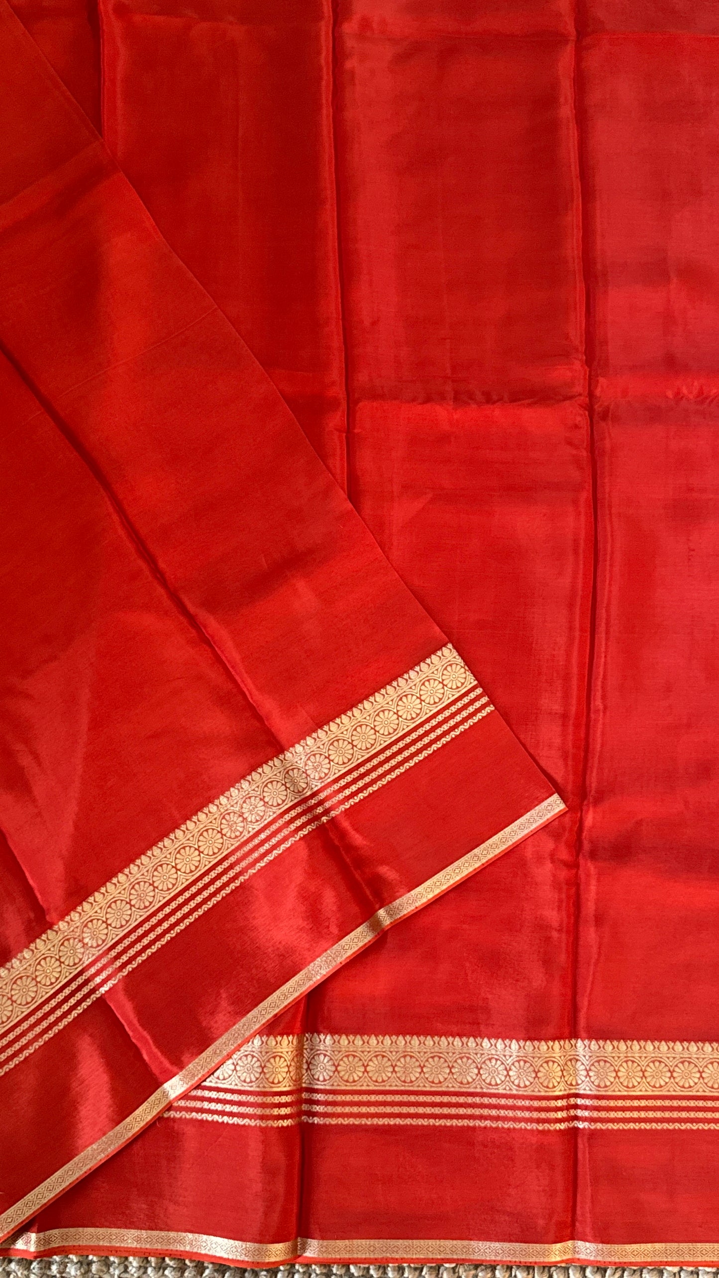 CREPE SILK SAREE – RUST WITH RETTA PET SILK DOUBLE BORDER