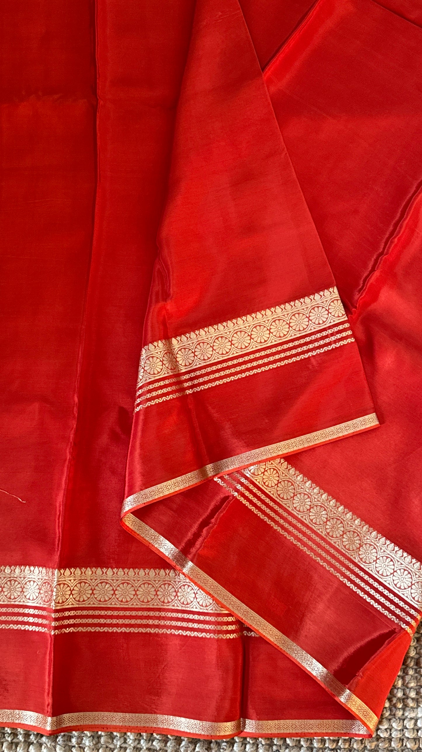 CREPE SILK SAREE – RUST WITH RETTA PET SILK DOUBLE BORDER