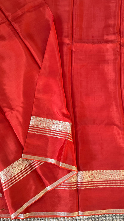CREPE SILK SAREE – RUST WITH RETTA PET SILK DOUBLE BORDER