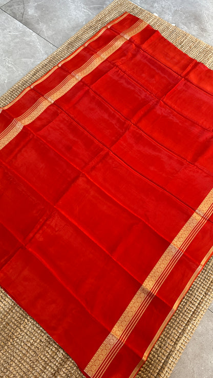 CREPE SILK SAREE – RUST WITH RETTA PET SILK DOUBLE BORDER
