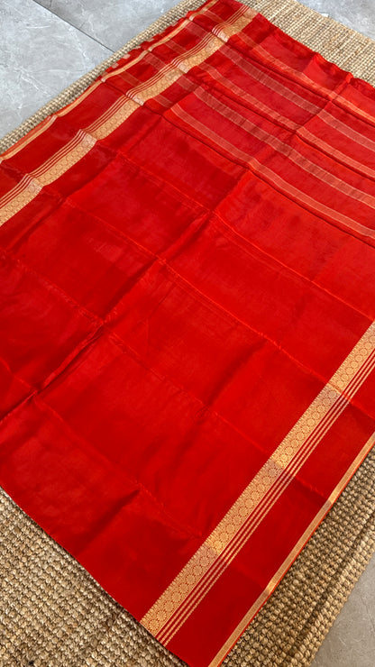 CREPE SILK SAREE – RUST WITH RETTA PET SILK DOUBLE BORDER